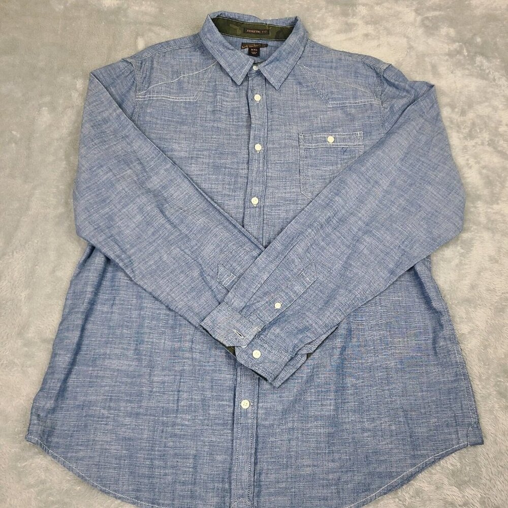 Helix Athletic Fit Mens Long Sleeve Button Up Gray Black Size 2X-Large